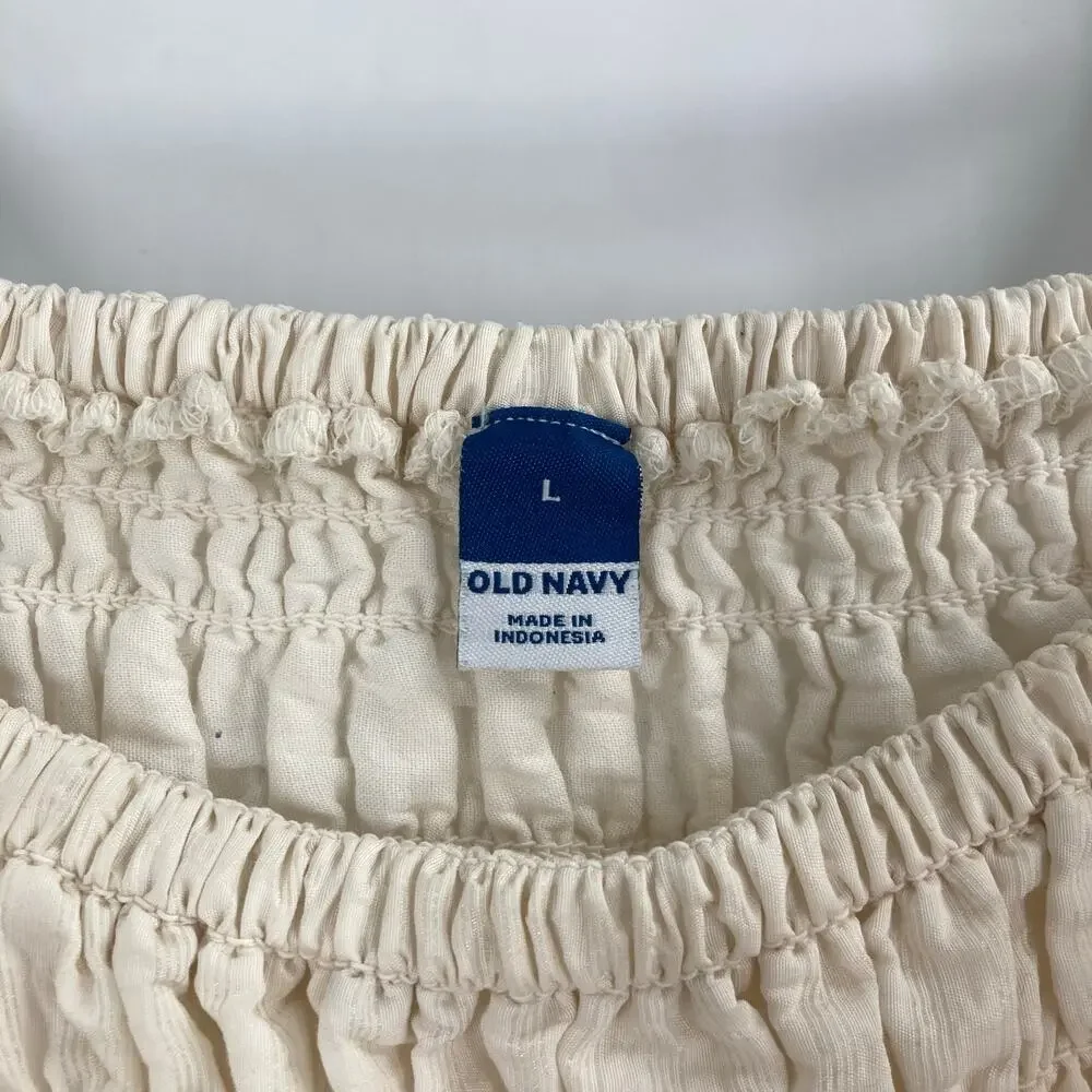Old Navy Fitted Puff-Sleeve Smocked Top Cream Women’s Large Boho Milkmaid